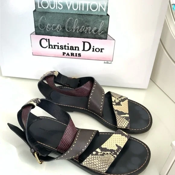 ISABEL MARANT JUZEE FLAT SNAKE-PRINT CRISSCROSS SANDALS - Picture 1 of 6